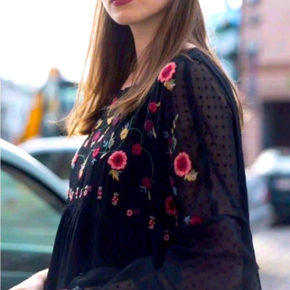 Zara Trafalic Collection Black Embroidered Swiss Dot‎ Dress Fairycore Boho Sz S - Picture 8 of 10